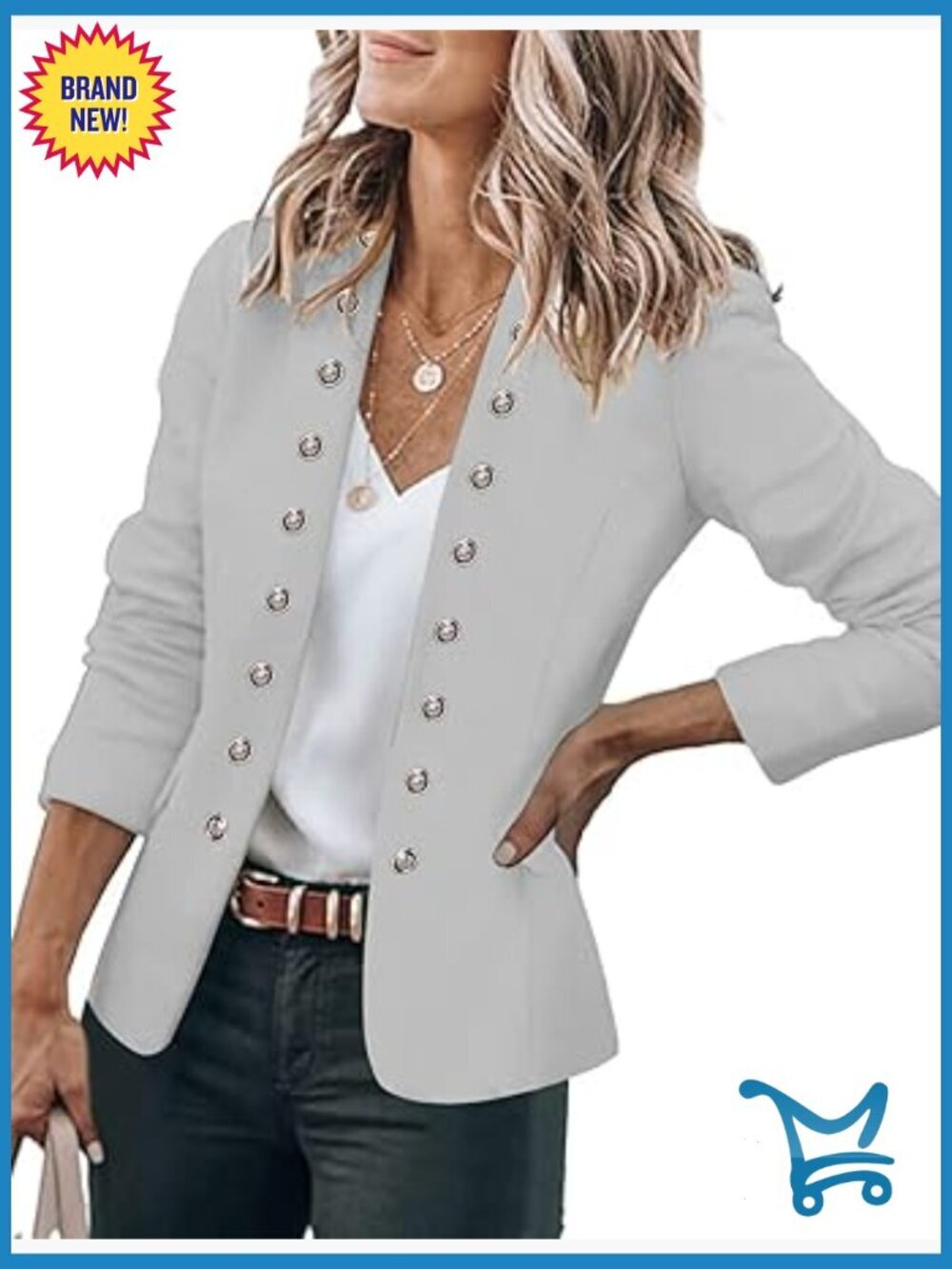 Business Casual Blazer with Pockets Open Front Suit Cardigan Women's